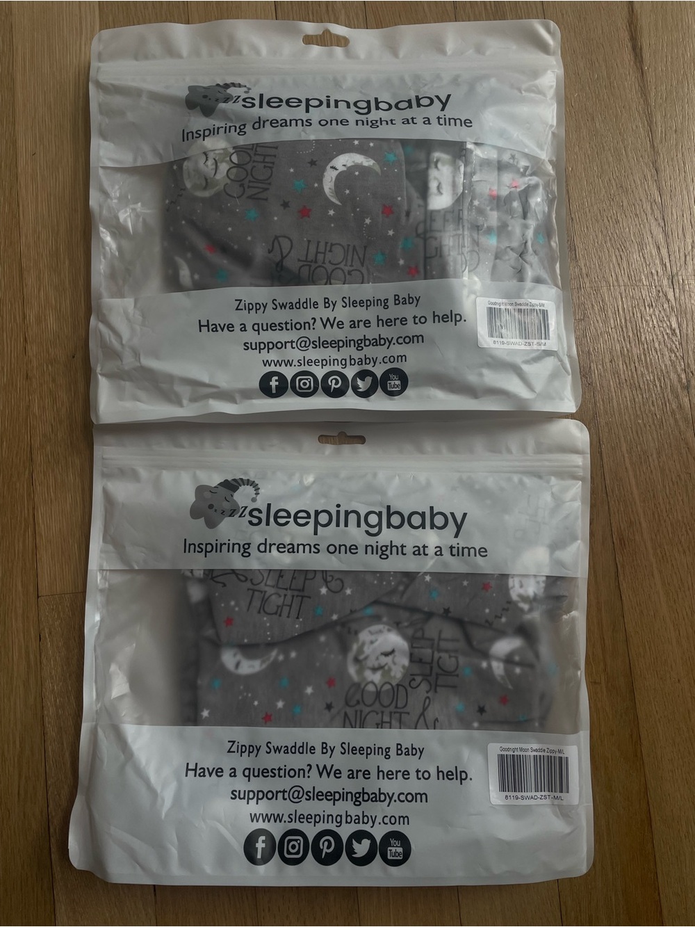 Sleepingbaby Zippy Swaddle – Gray Moon & Stars